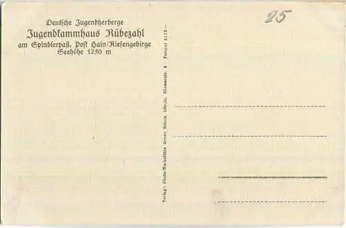 Riesengebirge - Jugendkammhaus Rübezahl D. J. H. am Spindlerpass - Verlag Bruno Scholz Görlitz - AK ca. 1930