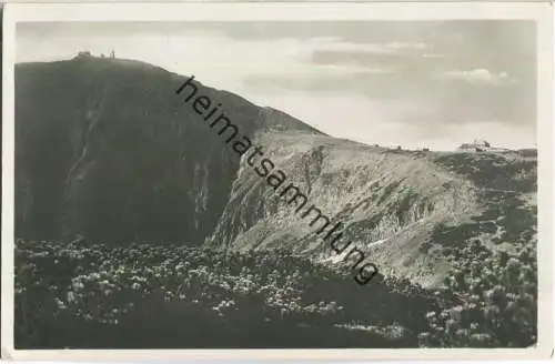 Riesengebirge - Schneekoppe mit Schlesierhaus - Verlag Wenzel & Sohn Krummhübel - Foto-AK ca. 1930