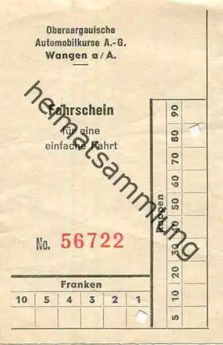 Schweiz - Oberaargauische Automobilkurse AG Wangen a/A. - Fahrschein für eine einfache Fahrt