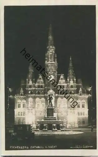 Reichenberg - Liberec - Rathaus bei Nacht - Foto-AK ca. 1930