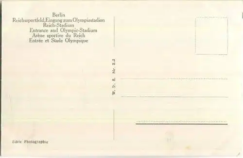 Berlin - Reichssportfeld - Eingang zum Olympiastadion - Foto-Ansichtskarte - Verlag W. St. B. - Foto-Ansichtskarte
