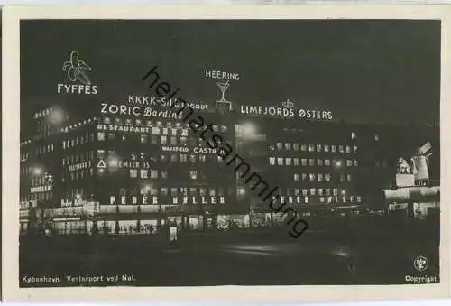 Kobenhavn - Vesterport ved Nat - Nachtaufnahme - Foto-Ansichtskarte 30er Jahre - Verlag Alex Vincent