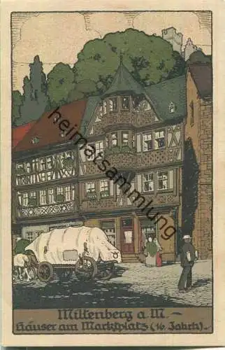 Miltenberg am Main - Häuser am Marktplatz - Künstlerkarte Stein-Zeichnung - Verlag C. Samhaber Aschaffenburg