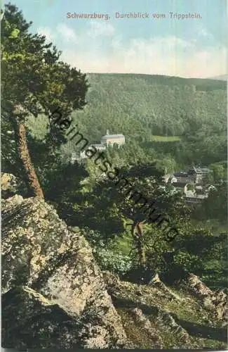 Schwarzburg - Durchblick vom Trippstein - Verlag Richard Zieschank Ronneburg