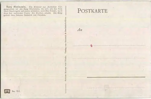 Burg Rheinstein - Astudin Künstlerkarte - Verlag Hourusch & Bechstedt Köln