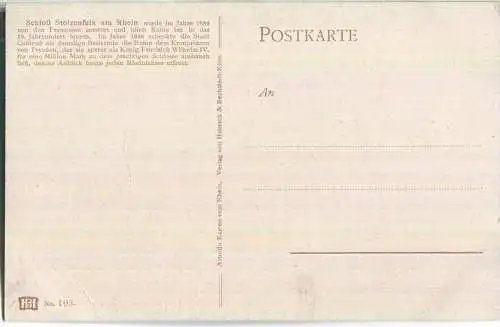 Schloss Stolzenfels - Astudin-Künstlerkarte - Verlag Hoursch & Bechstedt Köln