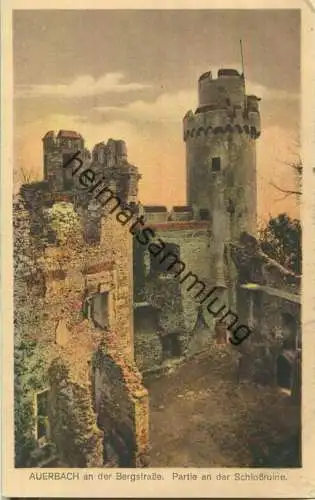 Auerbach an der Bergstrasse - Partie an der Schlossruine - Verlag Gerling & Erbes Darmstadt