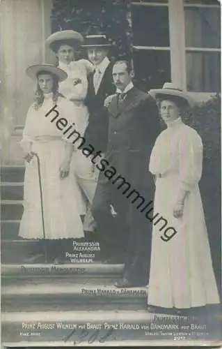 Prinz August Wilhelm seine Braut - Prinz Harald von Dänemark mit Braut - Phot. Hinz - Verlag Gust. Liersch & Co. Berlin