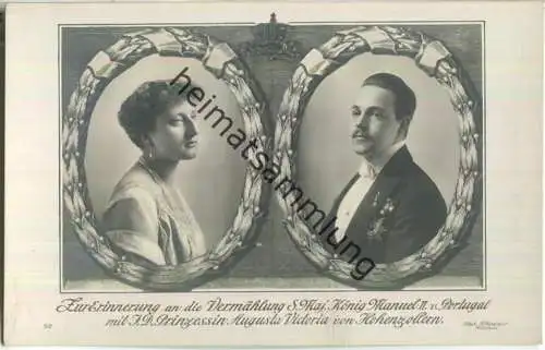 Zur Erinnerung an die Vermählung König Manuel II. von Portugal mit Prinzessin Augusta Victoria von Hohenzollern 1913