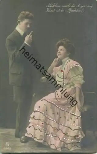 Mädchen mach die Augen auf Heirat ist kein Pferdekauf - Foto-AK coloriert Glimmer