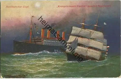 Norddeutscher Lloyd - Kronprinzessin Cecilie passiert Segelschiff