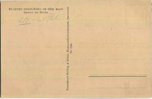 Kloster Engelberg ob dem Main - Inneres der Kirche - Verlag Gerling & Erbes KG Darmstadt 20er Jahre