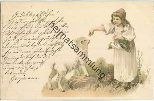 Mädchen - Lamm - Verlag Meissner & Buch Leipzig - Kindlicher Frohsinn