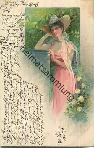 Frau mit Hut - Künstlerkarte
