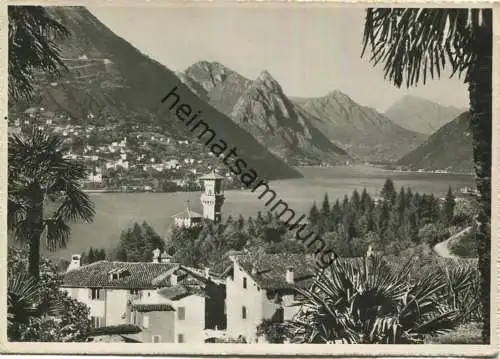 Lago di Lugano - sfondo di Porlezza - Foto-AK Grossformat - gel. 1948