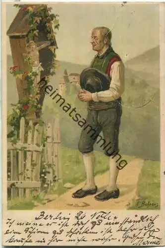 Wandersmann - Künstlerkarte signiert F. Behrens