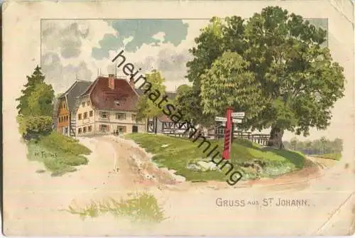 Gruss aus St. Johann - Künstlerkarte signiert K. Fuchs