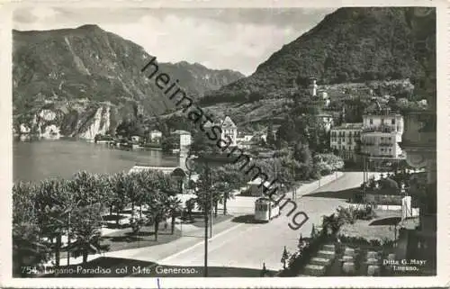 Lugano-Paradiso - col Monte Generoso - Foto-AK - Verlag Ditta G. Mayr Lugano - Strassenbahn gel. 1953
