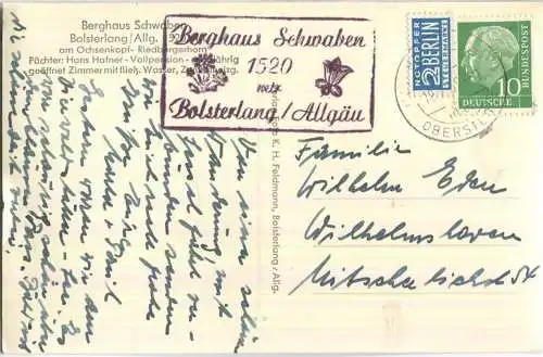 Bolsterlang - Berghaus Schwaben - Pächter Hans Hafner - Foto-AK - Verlag K. H. Feldmann Bolsterlang