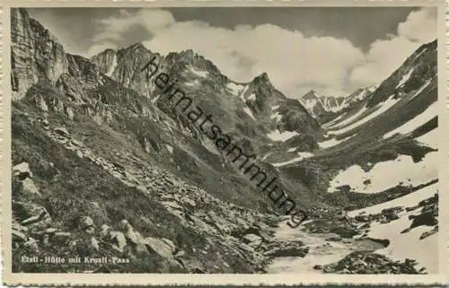 Etzli-Hütte mit Kruzli-Pass - Foto-AK - Verlag Jos. Loretz Amsteg