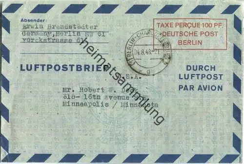LF 1 I - gelaufen am 4.8.1948 von Berlin-Charlottenburg nach Minneapolis (USA)