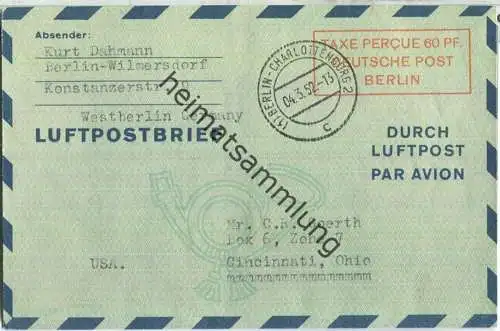 LF 2 b IV - gelaufen am 4.3.1952 von Berlin-Charlottenburg nach Cincinnati (USA)