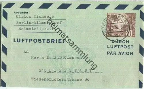 LF 3 - gelaufen am 24.1.1952 von Berlin-Wilmersdorf nach Lippstadt (Inland) - blanco ohne Text