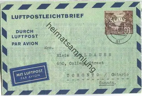 LF 5 - gelaufen am 27.4.1953 von Berlin SW 11 nach Toronto (Kanada