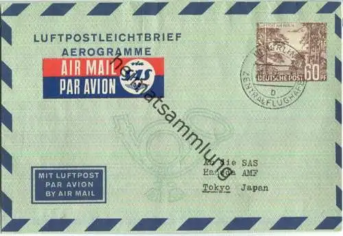 LF 6 - gelaufen am 20.5.1954 von Berlin-Zentralflughafen nach Tokio (Japan) - rückseitiger Stempel: 'after 5 days return