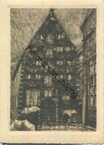 Bremen - Böttcherstrasse - Roseliushaus - Radierung von Fritz Kück - Verlag Angelsachsen Bremen