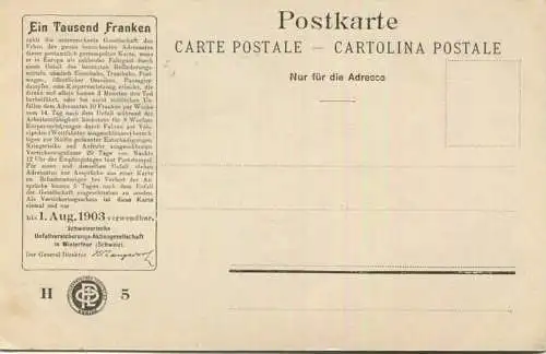 Bern - Panorama - rückseitig Versicherungsschein verwendbar bis 1.August 1903 - Schweizerische Unfallversicherungs-AG Wi