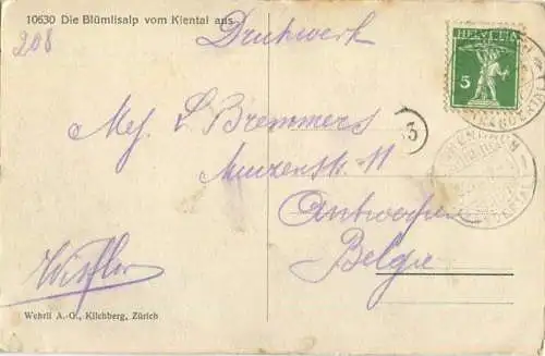 Kiental - Die Blümlisalp vom Kiental aus - Verlag Wehrli AG Kilchberg gel. 1912