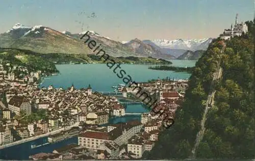 Luzern - Gütschbahn und Schlosshotel Gütsch - Verlag Globetrotter Luzern gel. 1927