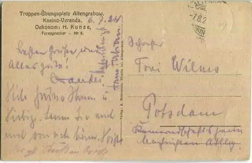 Altengrabow - Truppenübungsplatz - Kasino-Veranda - Oekonom H. Kunze - Verlag H. Heinemann Dörnitz