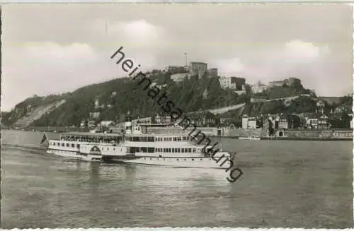 Festung Ehrenbreitstein - Fahrgastschiff Elberfeld - Foto-Ansichtskarte - Verlag Georg Stilke Köln