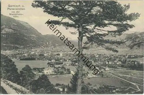 Garmisch und Partenkirchen von der Maximilianshöhe - Verlag B. Johannes (Max Beckert) Partenkirchen-Garmisch