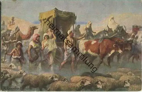 Die Heilige Schrift - Israel zieht nach Aegypten - Künstlerkarte signiert Rob. Leinweber München