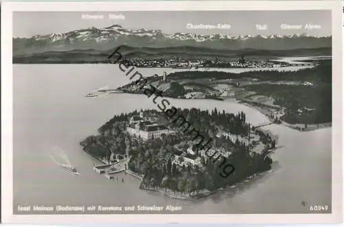Insel Mainau mit Konstanz und Schweizer Alpen - Foto-Ansichtskarte - Verlag Erwin Burda Freiburg