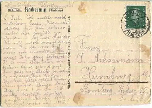 Berlin-Tempelhof - Radierung- Alte Kirche - signiert - Verlag E. Kellermann Berlin