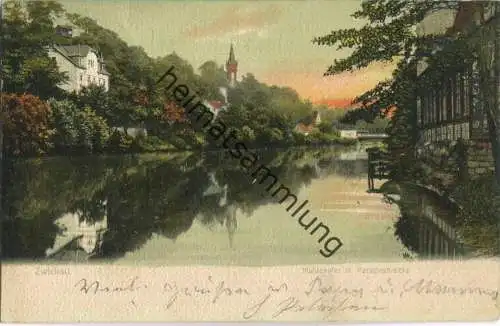 Zwickau - Muldenufer mit Paradiesbrücke - Verlag Wilhelm Ackermann & Co. Hohenstein-Ernstthal 1903