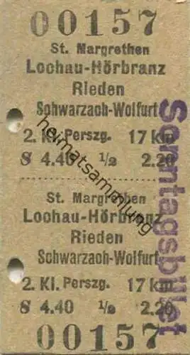 Österreich - Sonntagsbillet - St. Margrethen Lochau-Hörbranz Rieden Schwarzach-Wolfurt - Fahrkarte 2. Klasse 1959