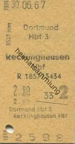 Deutschland - Dortmund Hbf Recklinghausen Hbf - Fahrkarte 1967