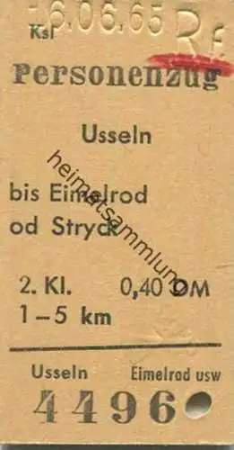 Deutschland - Usseln bis Eimelrod od. Stryck - Fahrkarte 1965 Rückfahrt