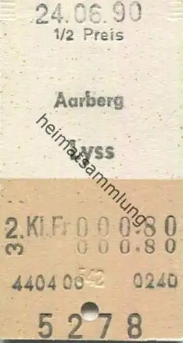 Schweiz - Aarberg Lyss - Fahrkarte 1990 1/2 Preis