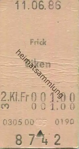 Schweiz - Frick Eiken - Fahrkarte 1986