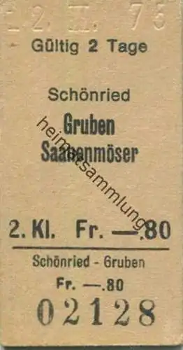 Schweiz - Schönried Gruben Saanenmöser - Fahrkarte 1975