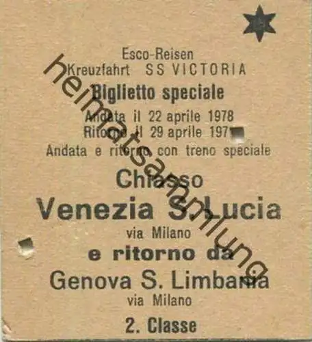 Schweiz - Esco-Reisen - Kreuzfahrt SS Victoria - Chiasso Venezia S. Lucia via Milano e ritorno da Genova S. Limbania via