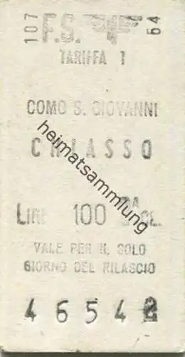 Italien - Como S. Giovanni Chiasso - Fahrkarte 1966