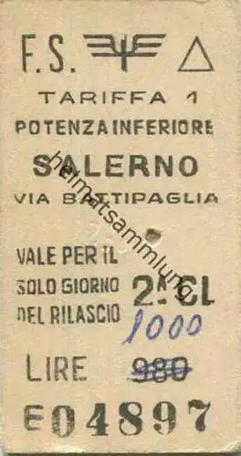 Italien - Potenza Inferiore Salerno via Battipaglia - Fahrkarte 1964