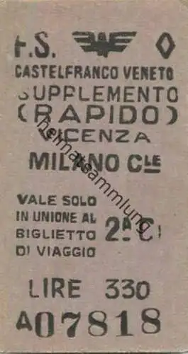 Italien - Castelfranco Veneto Vicenza Milano - Fahrkarte 1960